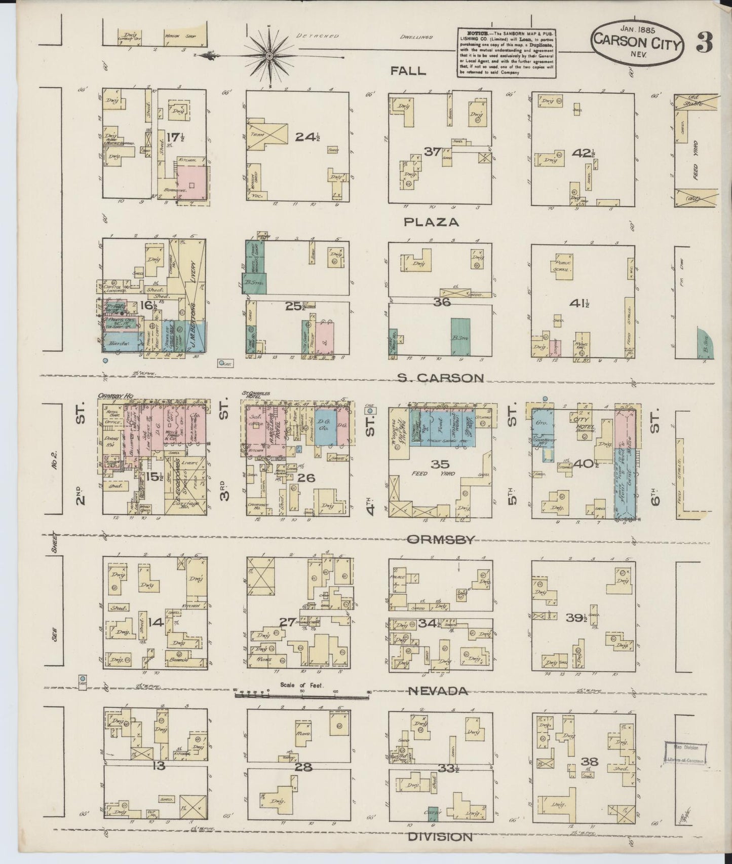 Sanborn Fire Insurance Map from Carson City, Carson City County, Nevada (1885), Sheet #0003 - Historic Sanborn Fire Insurance Map Print, vintage old map wall art, antique decor, genealogy gift, Nevada Nevada map
