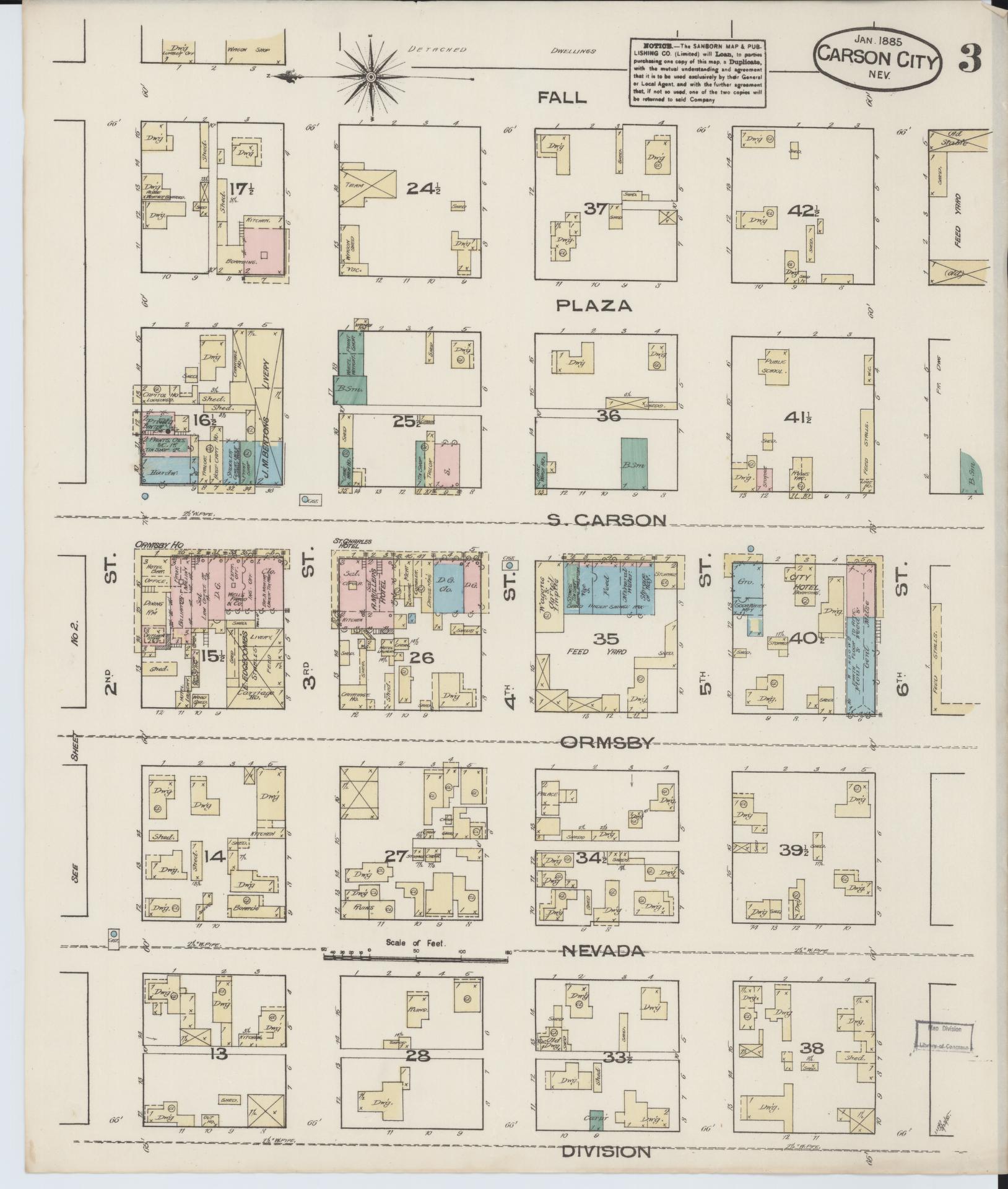 Sanborn Fire Insurance Map from Carson City, Carson City County, Nevada (1885), Sheet #0003 - Historic Sanborn Fire Insurance Map Print, vintage old map wall art, antique decor, genealogy gift, Nevada Nevada map