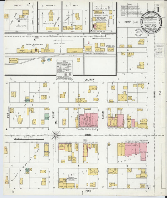 Sanborn Fire Insurance Map from Cass City, Tuscola County, Michigan (1900), Sheet #0001 - Historic Sanborn Fire Insurance Map Print, vintage old map wall art, antique decor, genealogy gift, Michigan Michigan map