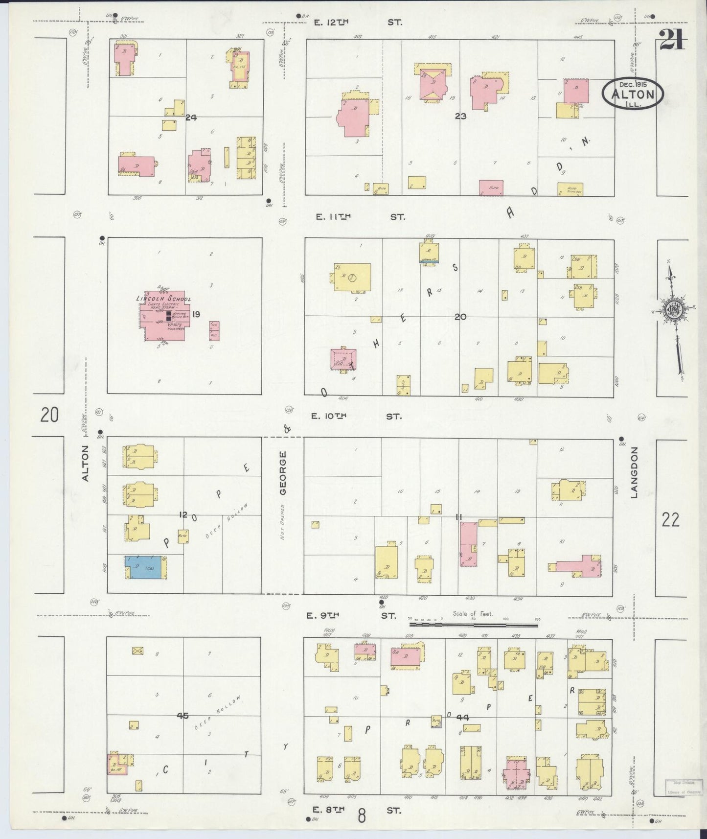 Sanborn Fire Insurance Map from Alton, Madison County, Illinois (1915), Sheet #0021 - Historic Sanborn Fire Insurance Map Print, vintage old map wall art, antique decor, genealogy gift, Illinois Illinois map