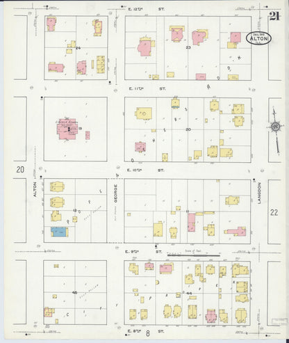 Sanborn Fire Insurance Map from Alton, Madison County, Illinois (1915), Sheet #0021 - Historic Sanborn Fire Insurance Map Print, vintage old map wall art, antique decor, genealogy gift, Illinois Illinois map
