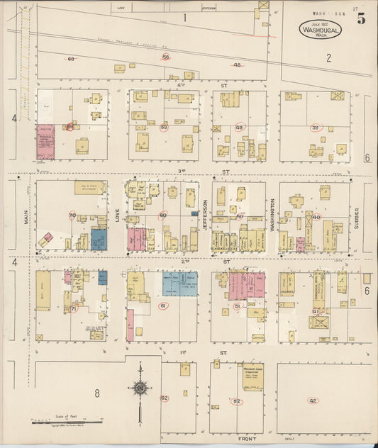 Sanborn Fire Insurance Map from Washougal, Clark County, Washington (1929), Sheet #0005 - Historic Sanborn Fire Insurance Map Print, vintage old map wall art, antique decor, genealogy gift, Washington Washington map