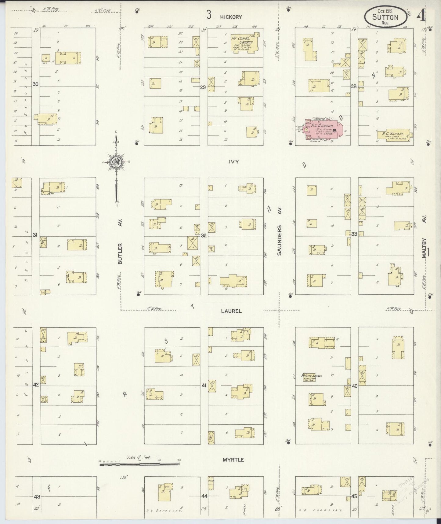 Sanborn Fire Insurance Map from Sutton, Clay County, Nebraska (1912), Sheet #0004 - Historic Sanborn Fire Insurance Map Print, vintage old map wall art, antique decor, genealogy gift, Nebraska Nebraska map
