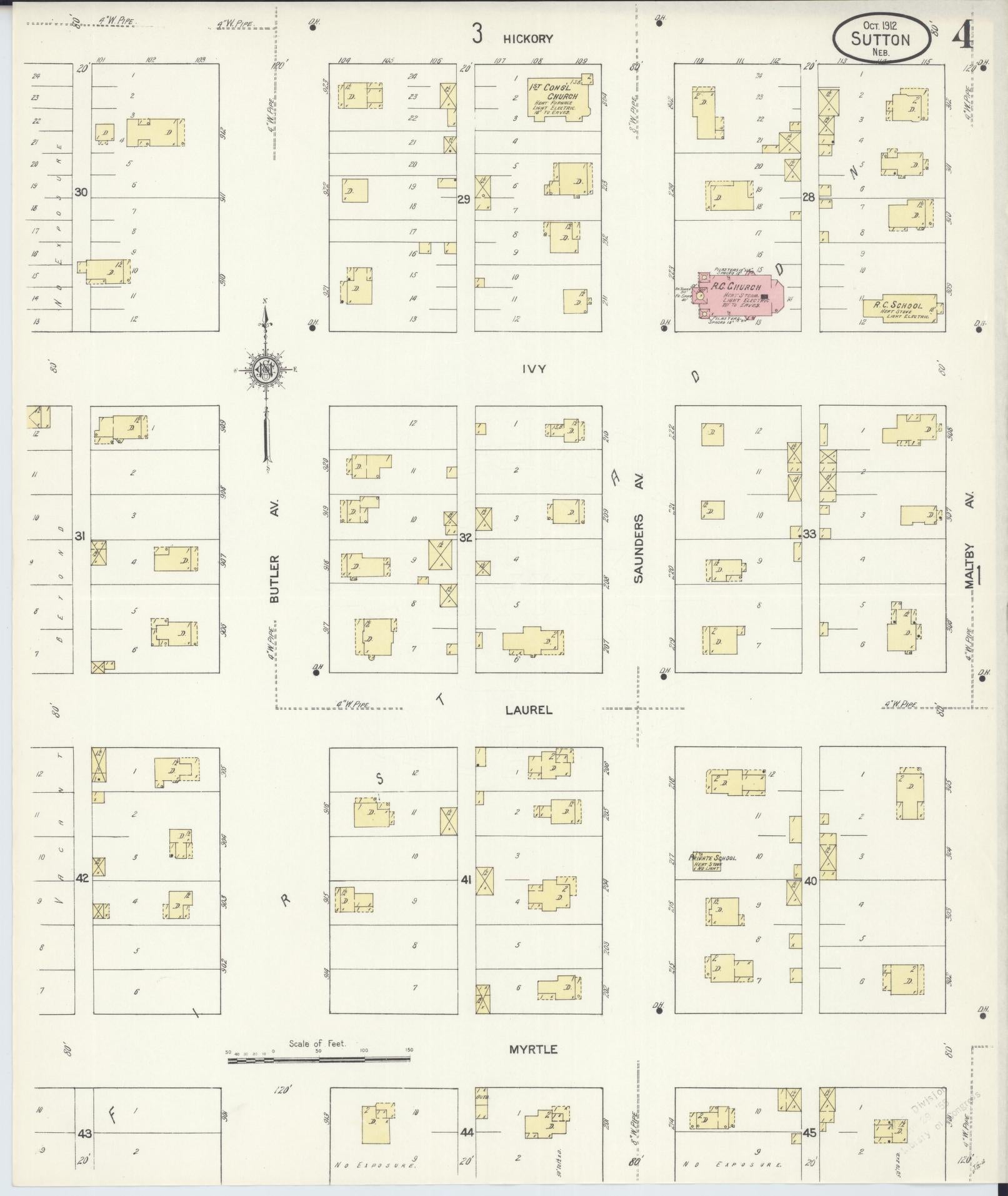 Sanborn Fire Insurance Map from Sutton, Clay County, Nebraska (1912), Sheet #0004 - Historic Sanborn Fire Insurance Map Print, vintage old map wall art, antique decor, genealogy gift, Nebraska Nebraska map