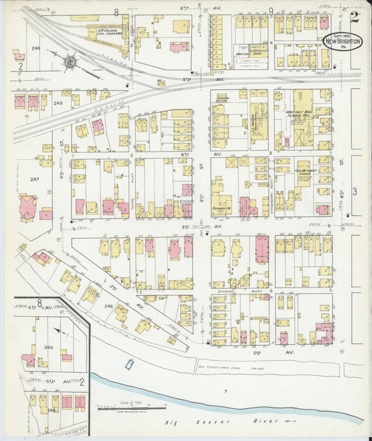 Sanborn Fire Insurance Map from New Brighton, Beaver County, Pennsylvania (1918), Sheet #0002 - Historic Sanborn Fire Insurance Map Print, vintage old map wall art, antique decor, genealogy gift, Pennsylvania Pennsylvania map