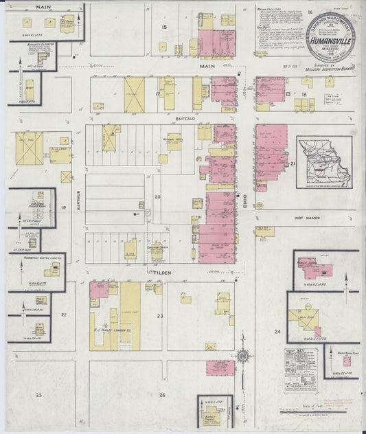 Sanborn Fire Insurance Map from Humansville, Polk County, Missouri (1918), Sheet #0001 - Historic Sanborn Fire Insurance Map Print, vintage old map wall art, antique decor, genealogy gift, Missouri Missouri map
