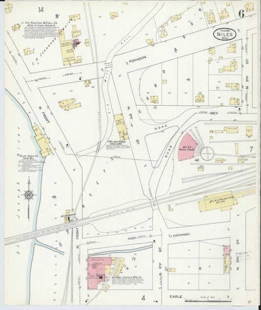 Sanborn Fire Insurance Map from Niles, Berrien County, Michigan (1914), Sheet #0006 - Historic Sanborn Fire Insurance Map Print, vintage old map wall art, antique decor, genealogy gift, Michigan Michigan map