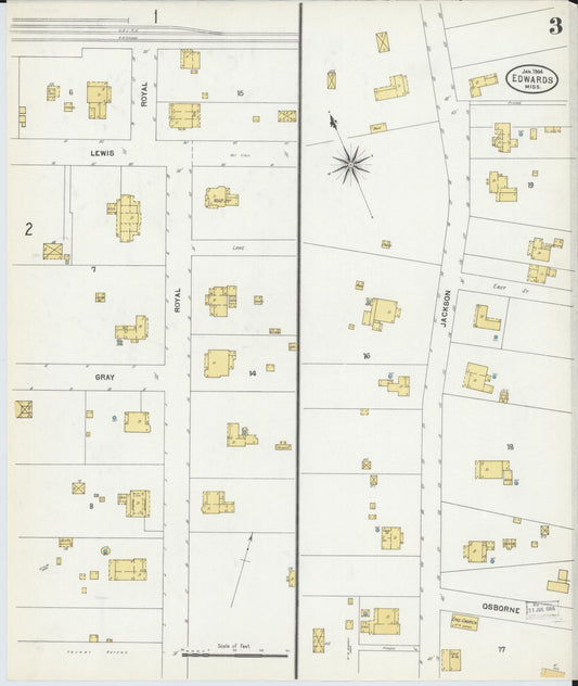 Sanborn Fire Insurance Map from Edwards, Hinds County, Mississippi (1904), Sheet #0003 - Historic Sanborn Fire Insurance Map Print, vintage old map wall art, antique decor, genealogy gift, Mississippi Mississippi map