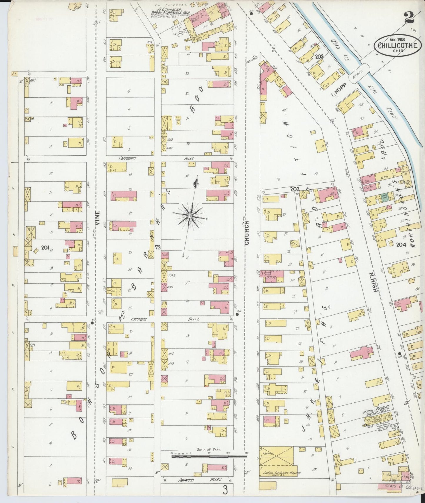 Sanborn Fire Insurance Map from Chillicothe, Ross County, Ohio (1900), Sheet #0002 - Complete Map Set gallery image, historic Sanborn map, vintage wall art, Ohio Ohio