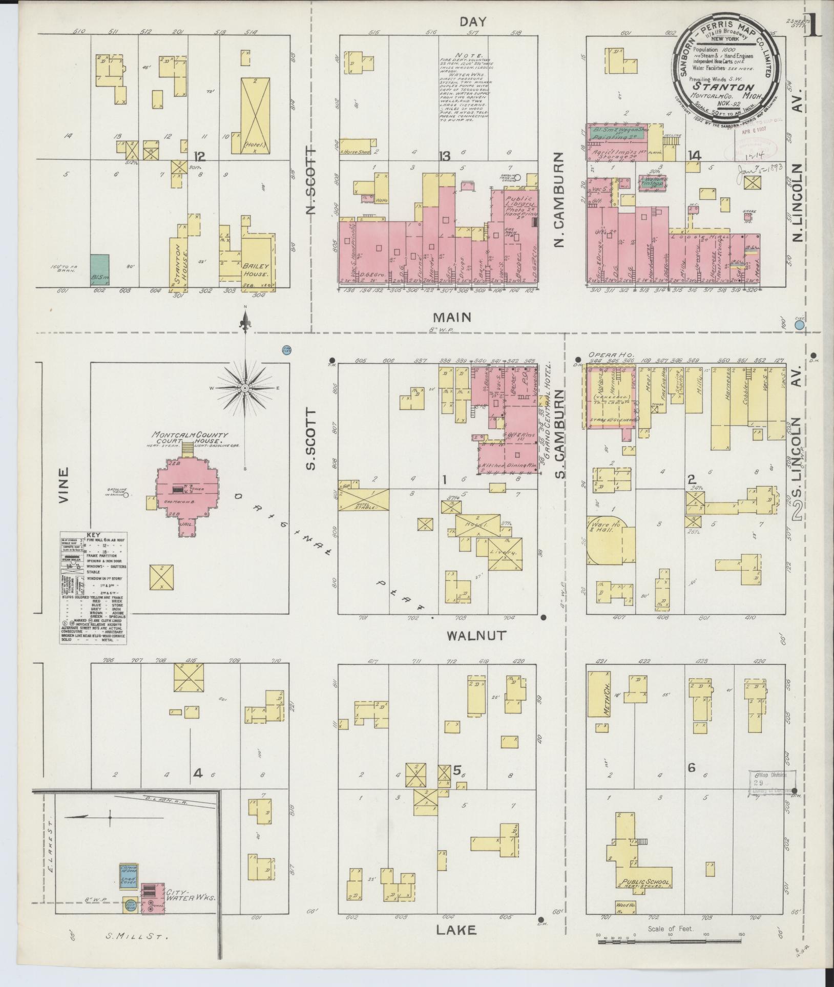 Sanborn Fire Insurance Map from Stanton, Montcalm County, Michigan (1892), Sheet #0001 - Complete Map Set gallery image, historic Sanborn map, vintage wall art, Michigan Michigan