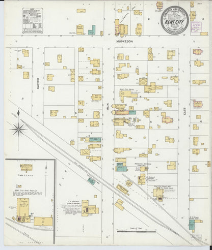 Sanborn Fire Insurance Map from Kent City, Kent County, Michigan (1904), Sheet #0001 - Historic Sanborn Fire Insurance Map Print, vintage old map wall art, antique decor, genealogy gift, Michigan Michigan map