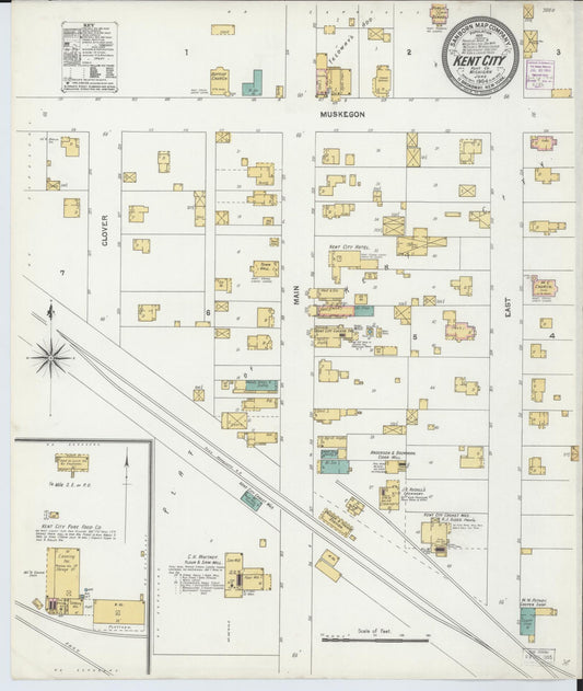 Sanborn Fire Insurance Map from Kent City, Kent County, Michigan (1904), Sheet #0001 - Historic Sanborn Fire Insurance Map Print, vintage old map wall art, antique decor, genealogy gift, Michigan Michigan map