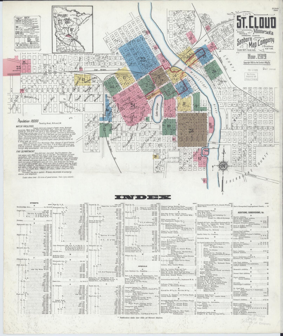 Sanborn Fire Insurance Map from Saint Cloud, Stearns, Benton, and Sherburne Counties, Minnesota (1919), Sheet #0001 - Historic Sanborn Fire Insurance Map Print, vintage old map wall art, antique decor, genealogy gift, Minnesota Minnesota map