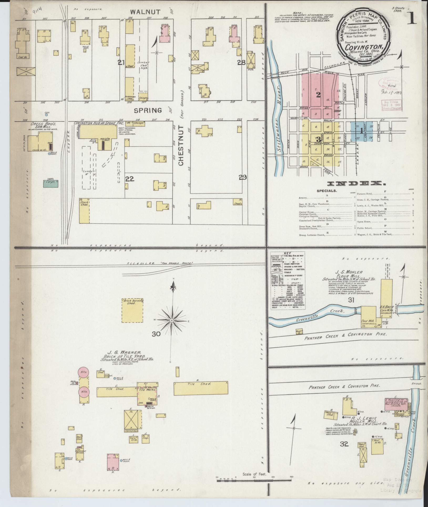 Sanborn Fire Insurance Map from Covington, Miami County, Ohio (1892), Sheet #0001 - Historic Sanborn Fire Insurance Map Print, vintage old map wall art, antique decor, genealogy gift, Ohio Ohio map