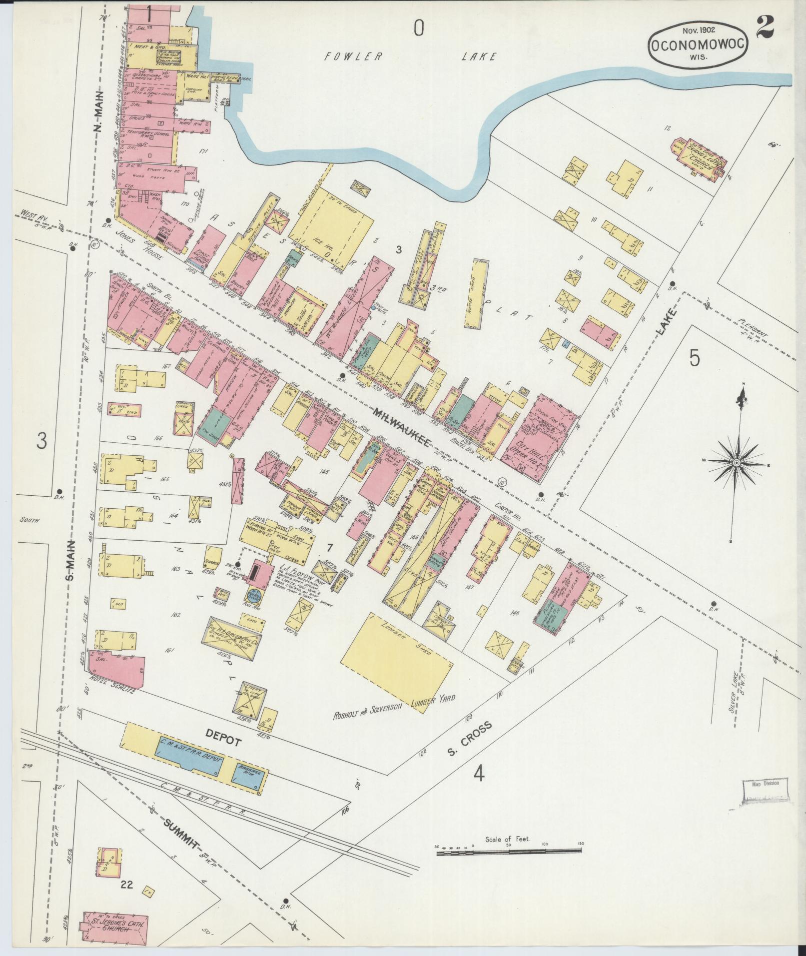 Sanborn Fire Insurance Map from Oconomowoc, Waukesha County, Wisconsin (1902), Sheet #0002 - Complete Map Set gallery image, historic Sanborn map, vintage wall art, Wisconsin Wisconsin