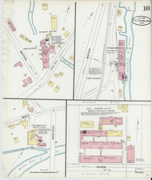 Sanborn Fire Insurance Map from Fitchburg, Worcester County, Massachusetts (1892), Sheet #0018 - Historic Sanborn Fire Insurance Map Print, vintage old map wall art, antique decor, genealogy gift, Massachusetts Massachusetts map