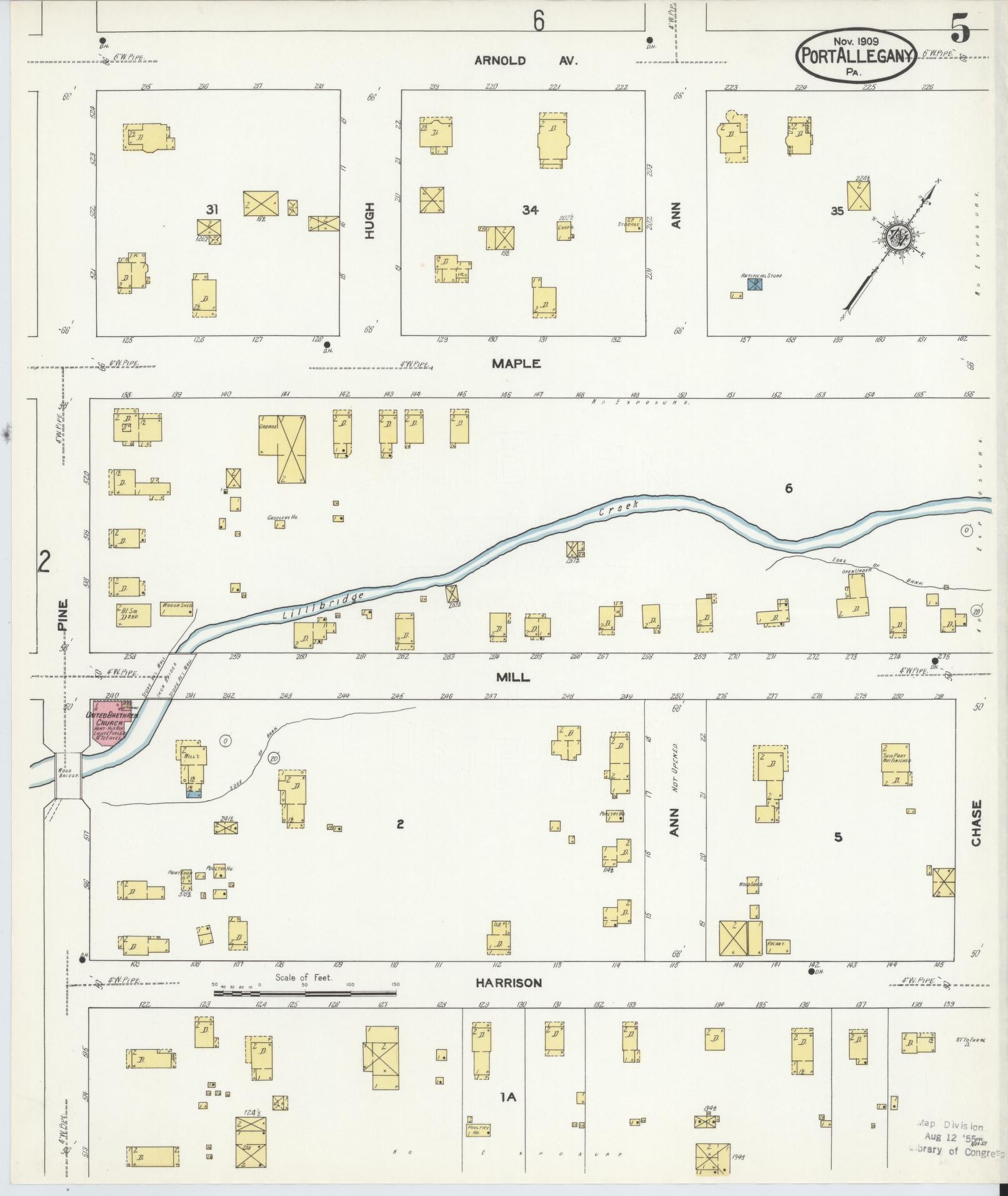 Sanborn Fire Insurance Map from Port Allegany, McKean County, Pennsylvania (1909), Sheet #0005 - Complete Map Set gallery image, historic Sanborn map, vintage wall art, Pennsylvania Pennsylvania