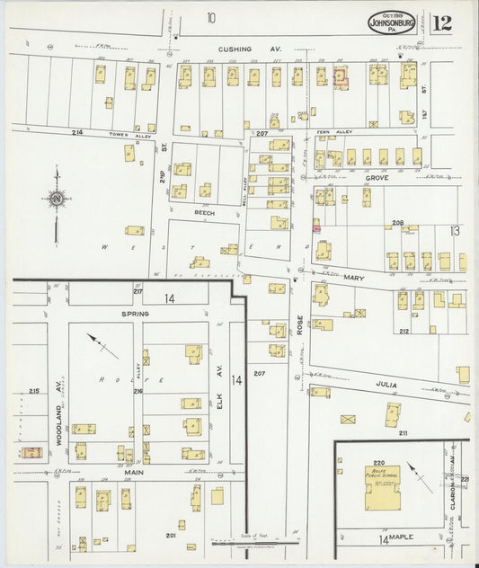 Sanborn Fire Insurance Map from Johnsonburg, Elk County, Pennsylvania (1919), Sheet #0012 - Historic Sanborn Fire Insurance Map Print, vintage old map wall art, antique decor, genealogy gift, Pennsylvania Pennsylvania map