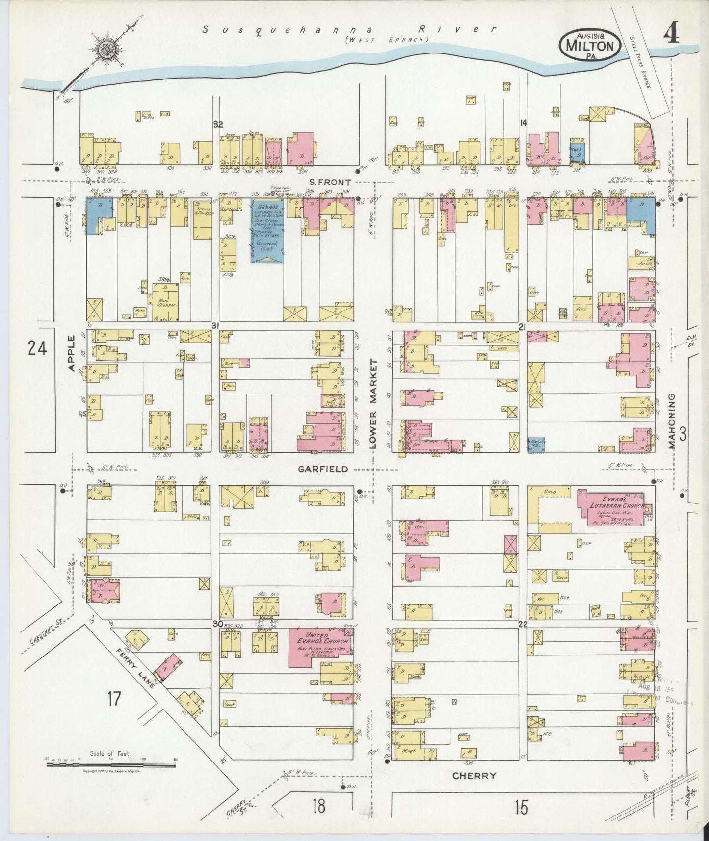 Sanborn Fire Insurance Map from Milton, Northumberland County, Pennsylvania (1918), Sheet #0004 - Complete Map Set gallery image, historic Sanborn map, vintage wall art, Pennsylvania Pennsylvania