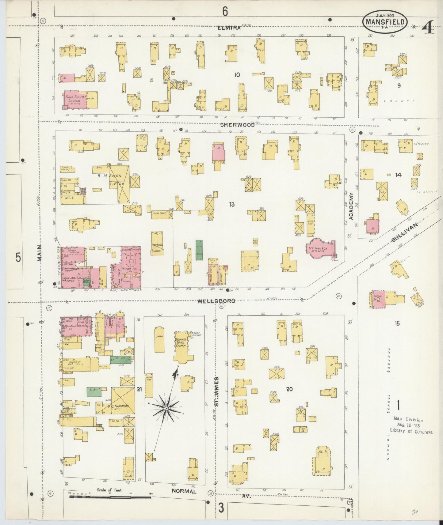 Sanborn Fire Insurance Map from Mansfield, Tioga County, Pennsylvania (1904), Sheet #0004 - Complete Map Set gallery image, historic Sanborn map, vintage wall art, Pennsylvania Pennsylvania