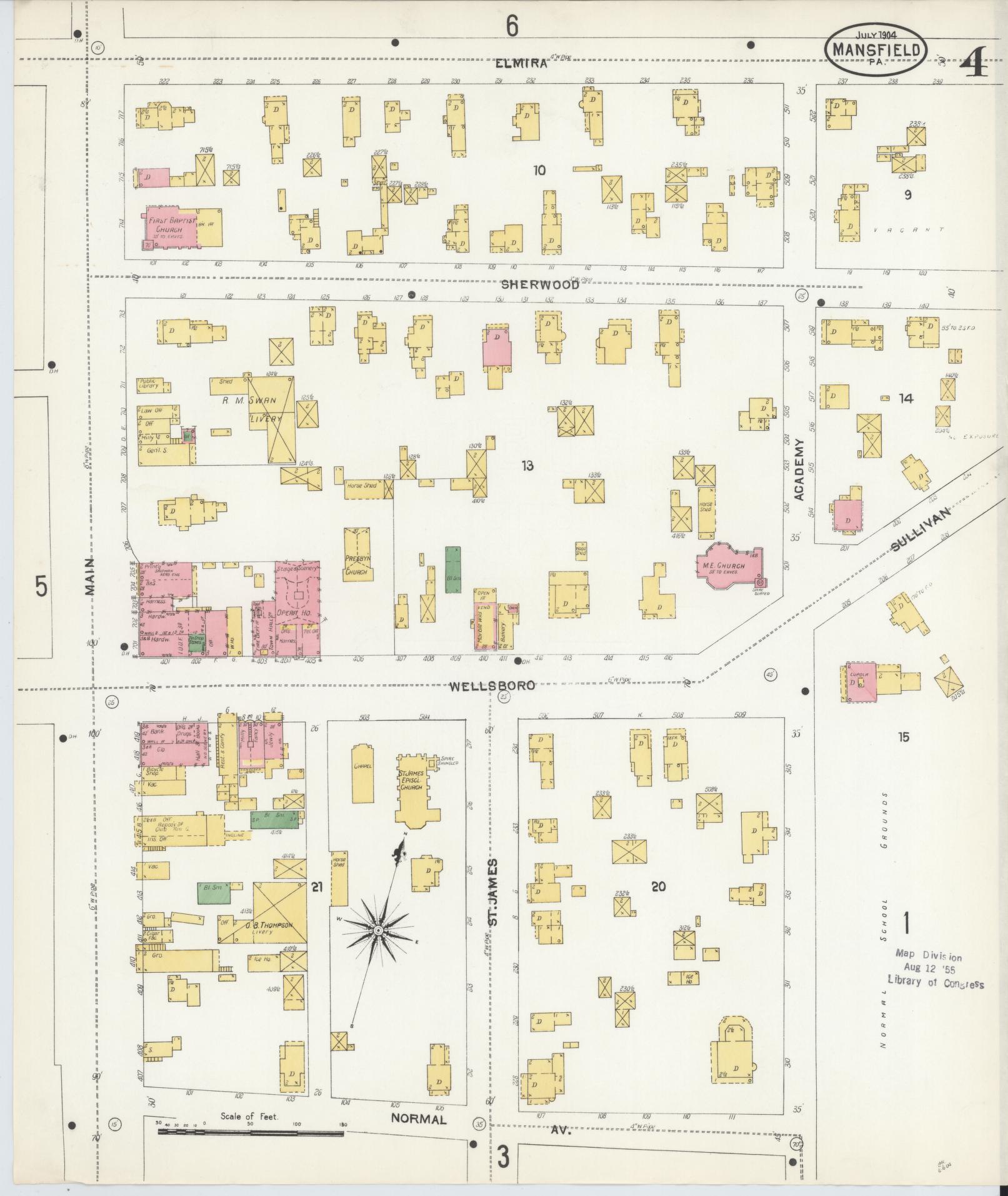 Sanborn Fire Insurance Map from Mansfield, Tioga County, Pennsylvania (1904), Sheet #0004 - Complete Map Set gallery image, historic Sanborn map, vintage wall art, Pennsylvania Pennsylvania