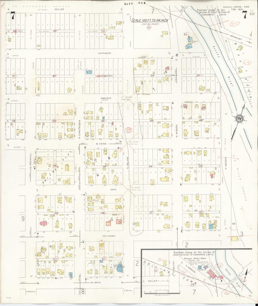 Sanborn Fire Insurance Map from Council Grove, Morris County, Kansas (1944), Sheet #0007 - Historic Sanborn Fire Insurance Map Print, vintage old map wall art, antique decor, genealogy gift, Kansas Kansas map