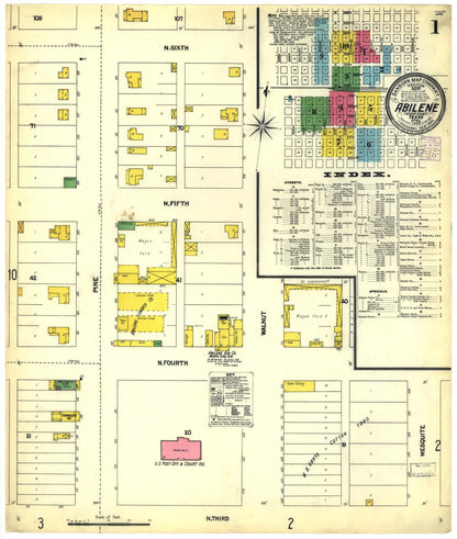 Sanborn Fire Insurance Map from Abilene, Taylor County, Texas (1902), Sheet #0001 - Historic Sanborn Fire Insurance Map Print, vintage old map wall art, antique decor, genealogy gift, Texas Texas map