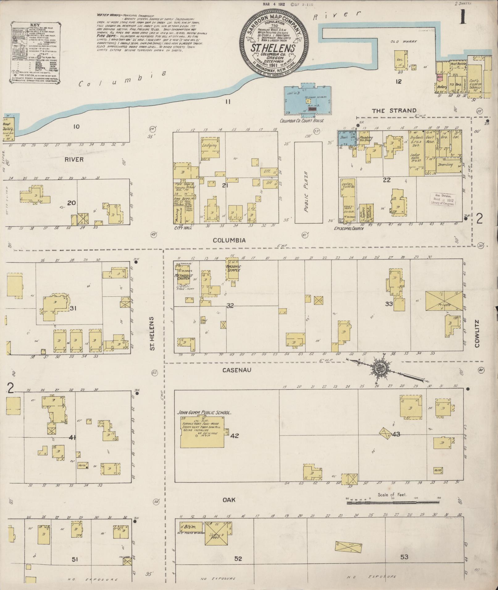 Sanborn Fire Insurance Map from Saint Helens, Columbia County, Oregon (1911), Sheet #0001 - Complete Map Set gallery image, historic Sanborn map, vintage wall art, Oregon Oregon