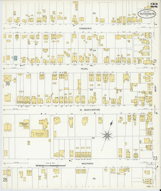 Sanborn Fire Insurance Map from Petersburg, Independent Cities, Virginia (1908), Sheet #0022 - Historic Sanborn Fire Insurance Map Print, vintage old map wall art, antique decor, genealogy gift, Virginia Virginia map