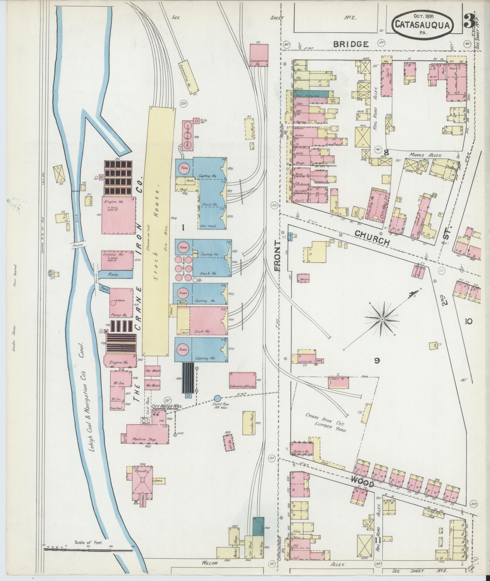 Sanborn Fire Insurance Map from Catasauqua, Lehigh County, Pennsylvania (1891), Sheet #0003 - Historic Sanborn Fire Insurance Map Print, vintage old map wall art, antique decor, genealogy gift, Pennsylvania Pennsylvania map