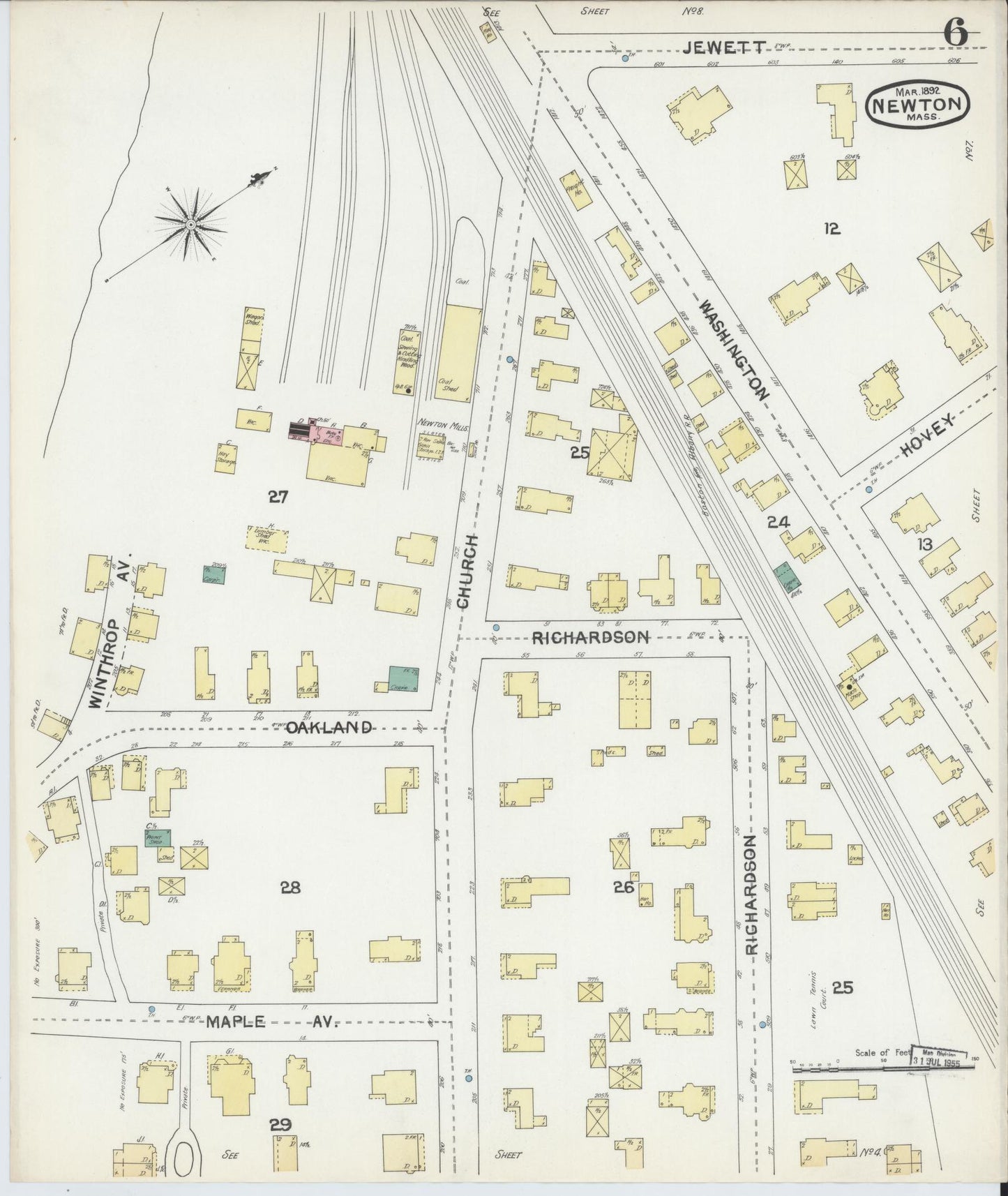 Sanborn Fire Insurance Map from Newton, Middlesex County, Massachusetts (1892), Sheet #0006 - Complete Map Set gallery image, historic Sanborn map, vintage wall art, Massachusetts Massachusetts
