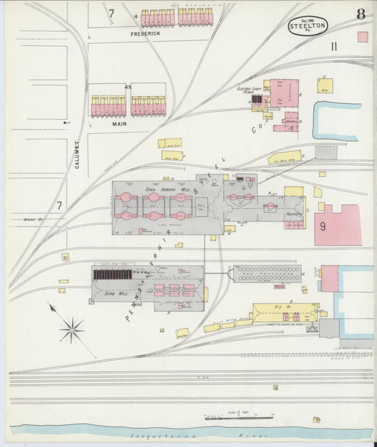 Sanborn Fire Insurance Map from Steelton, Dauphin County, Pennsylvania (1896), Sheet #0009 - Historic Sanborn Fire Insurance Map Print, vintage old map wall art, antique decor, genealogy gift, Pennsylvania Pennsylvania map