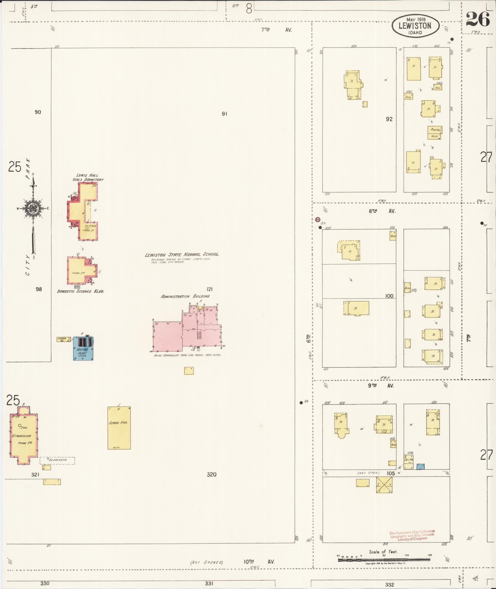 Sanborn Fire Insurance Map from Lewiston, Nez Perce County, Idaho (1918), Sheet #0026 - Historic Sanborn Fire Insurance Map Print, vintage old map wall art, antique decor, genealogy gift, Idaho Idaho map