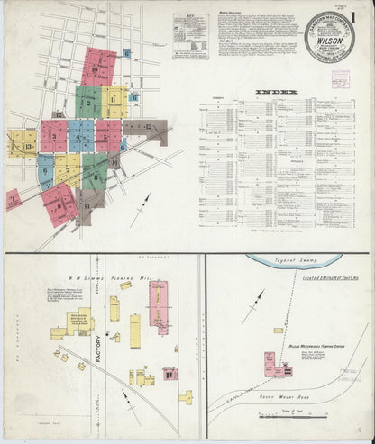 Sanborn Fire Insurance Map from Wilson, Wilson County, North Carolina (1908), Sheet #0001 - Historic Sanborn Fire Insurance Map Print, vintage old map wall art, antique decor, genealogy gift, North Carolina North Carolina map