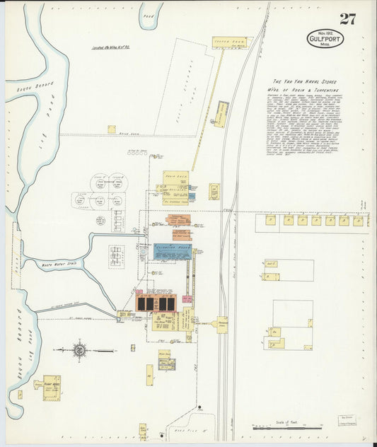 Sanborn Fire Insurance Map from Gulfport, Harrison County, Mississippi (1912), Sheet #0027 - Historic Sanborn Fire Insurance Map Print, vintage old map wall art, antique decor, genealogy gift, Mississippi Mississippi map