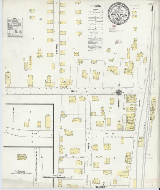 Sanborn Fire Insurance Map from Patterson, Putnam County, New York (1910), Sheet #0001 - Complete Map Set gallery image, historic Sanborn map, vintage wall art, New York New York