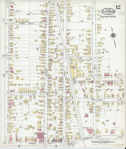 Sanborn Fire Insurance Map from Plattsburg, Clinton County, New York (1918), Sheet #0012 - Historic Sanborn Fire Insurance Map Print, vintage old map wall art, antique decor, genealogy gift, New York New York map