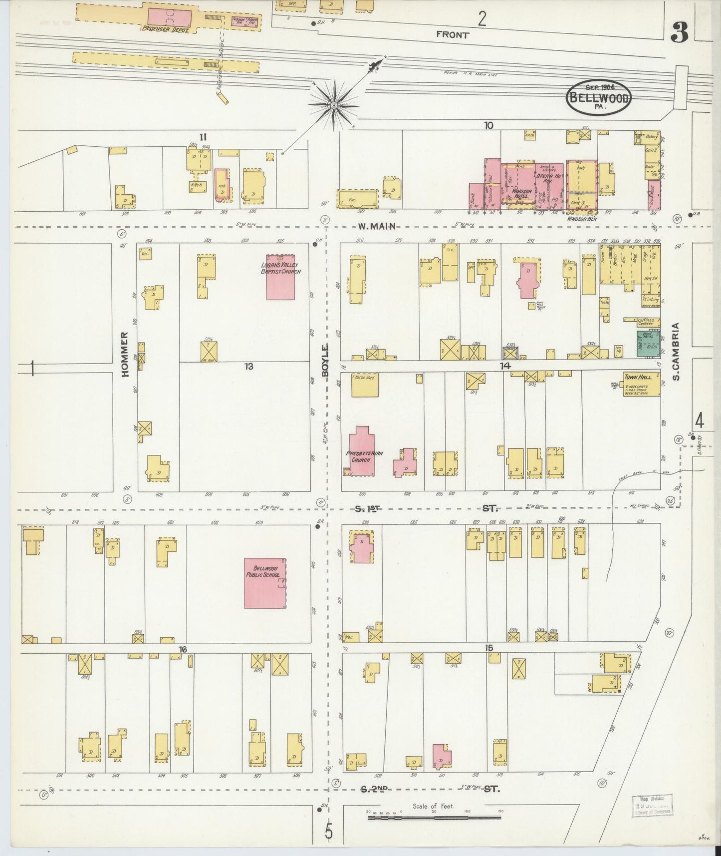 Sanborn Fire Insurance Map from Bellwood, Blair County, Pennsylvania (1904), Sheet #0003 - Historic Sanborn Fire Insurance Map Print, vintage old map wall art, antique decor, genealogy gift, Pennsylvania Pennsylvania map