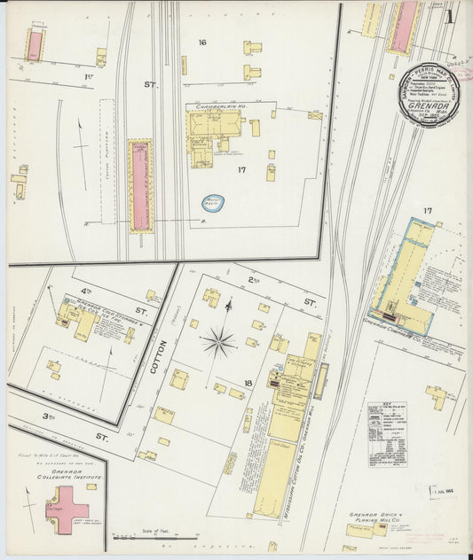 Sanborn Fire Insurance Map from Grenada, Grenada County, Mississippi (1892), Sheet #0001 - Historic Sanborn Fire Insurance Map Print, vintage old map wall art, antique decor, genealogy gift, Mississippi Mississippi map