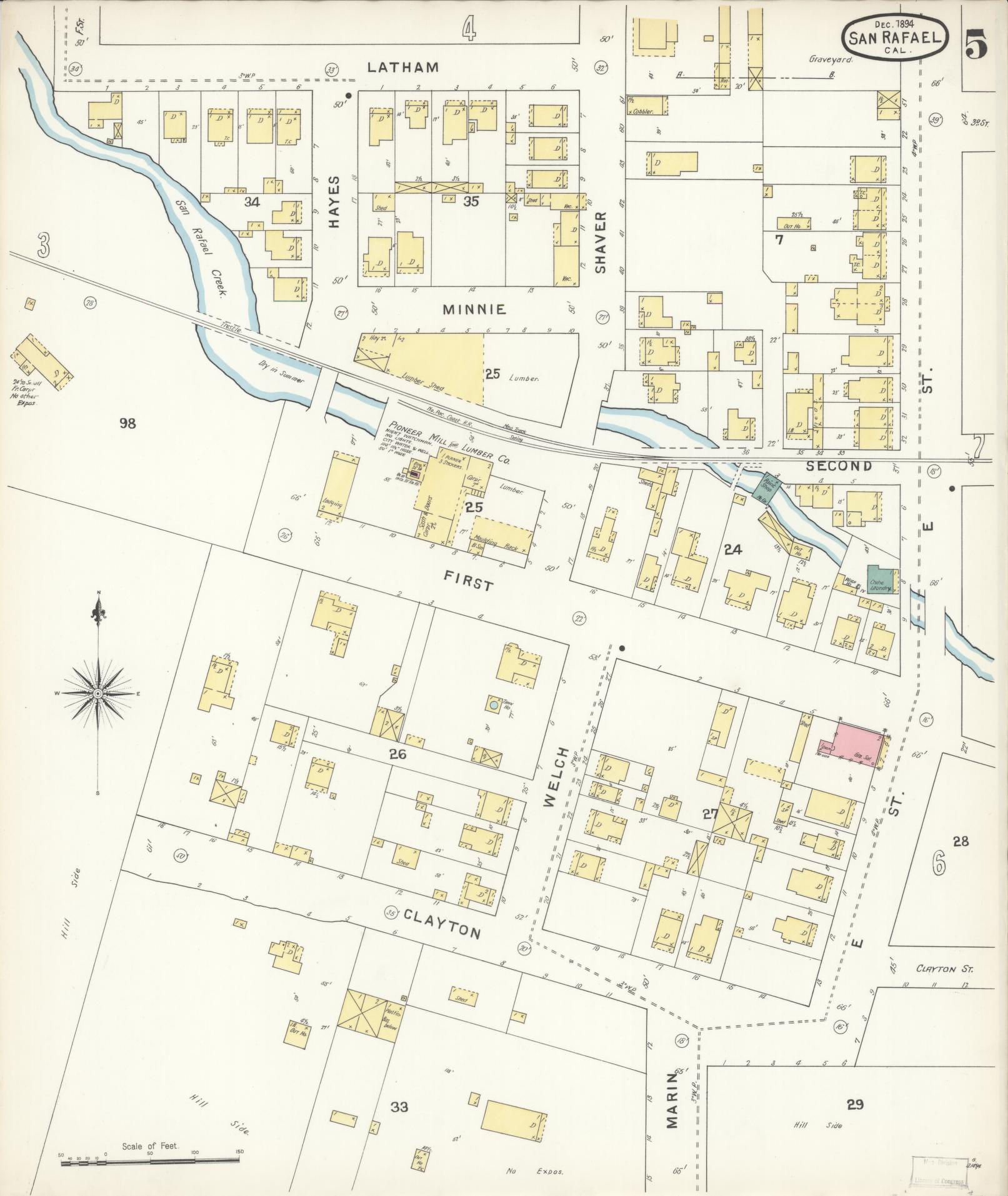 Sanborn Fire Insurance Map from San Rafael, Marin County, California (1894), Sheet #0005 - Complete Map Set gallery image, historic Sanborn map, vintage wall art, California California