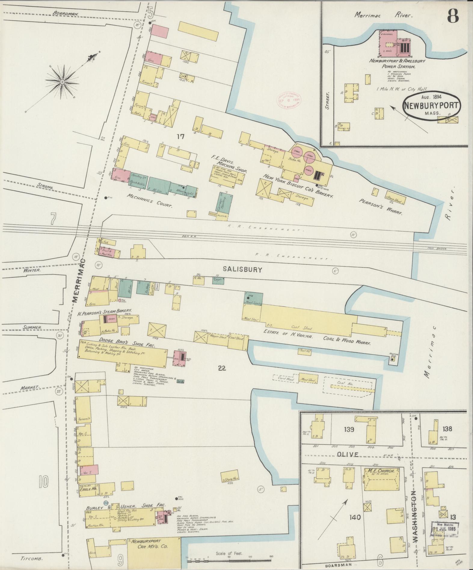 Sanborn Fire Insurance Map from Newburyport, Essex County, Massachusetts (1894), Sheet #0008 - Historic Sanborn Fire Insurance Map Print, vintage old map wall art, antique decor, genealogy gift, Massachusetts Massachusetts map