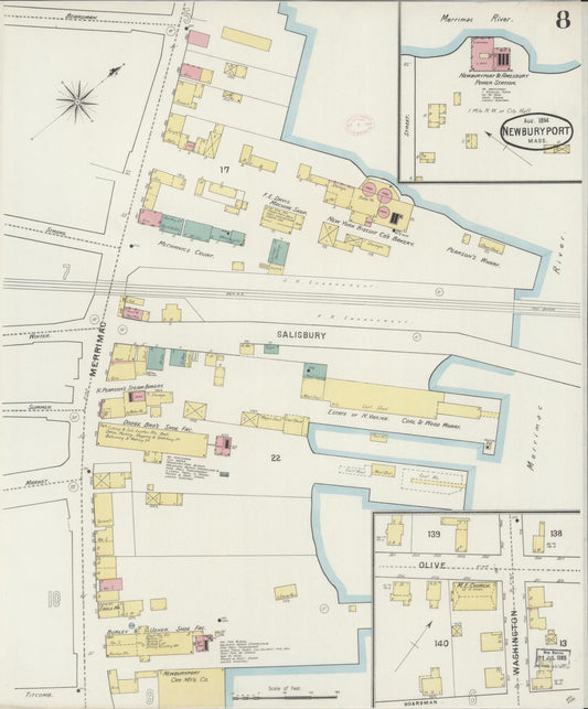 Sanborn Fire Insurance Map from Newburyport, Essex County, Massachusetts (1894), Sheet #0008 - Historic Sanborn Fire Insurance Map Print, vintage old map wall art, antique decor, genealogy gift, Massachusetts Massachusetts map