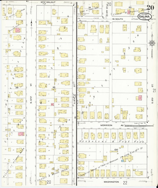 Sanborn Fire Insurance Map from Salina, Saline County, Kansas (1917), Sheet #0020 - Historic Sanborn Fire Insurance Map Print, vintage old map wall art, antique decor, genealogy gift, Kansas Kansas map