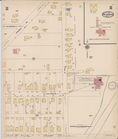 Sanborn Fire Insurance Map from Wilmington, Clinton County, Ohio (1922), Sheet #0008 - Historic Sanborn Fire Insurance Map Print, vintage old map wall art, antique decor, genealogy gift, Ohio Ohio map