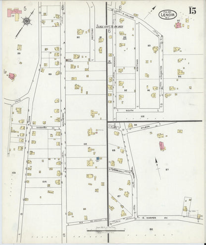 Sanborn Fire Insurance Map from Lenoir, Caldwell County, North Carolina (1921), Sheet #0015 - Historic Sanborn Fire Insurance Map Print, vintage old map wall art, antique decor, genealogy gift, North Carolina North Carolina map