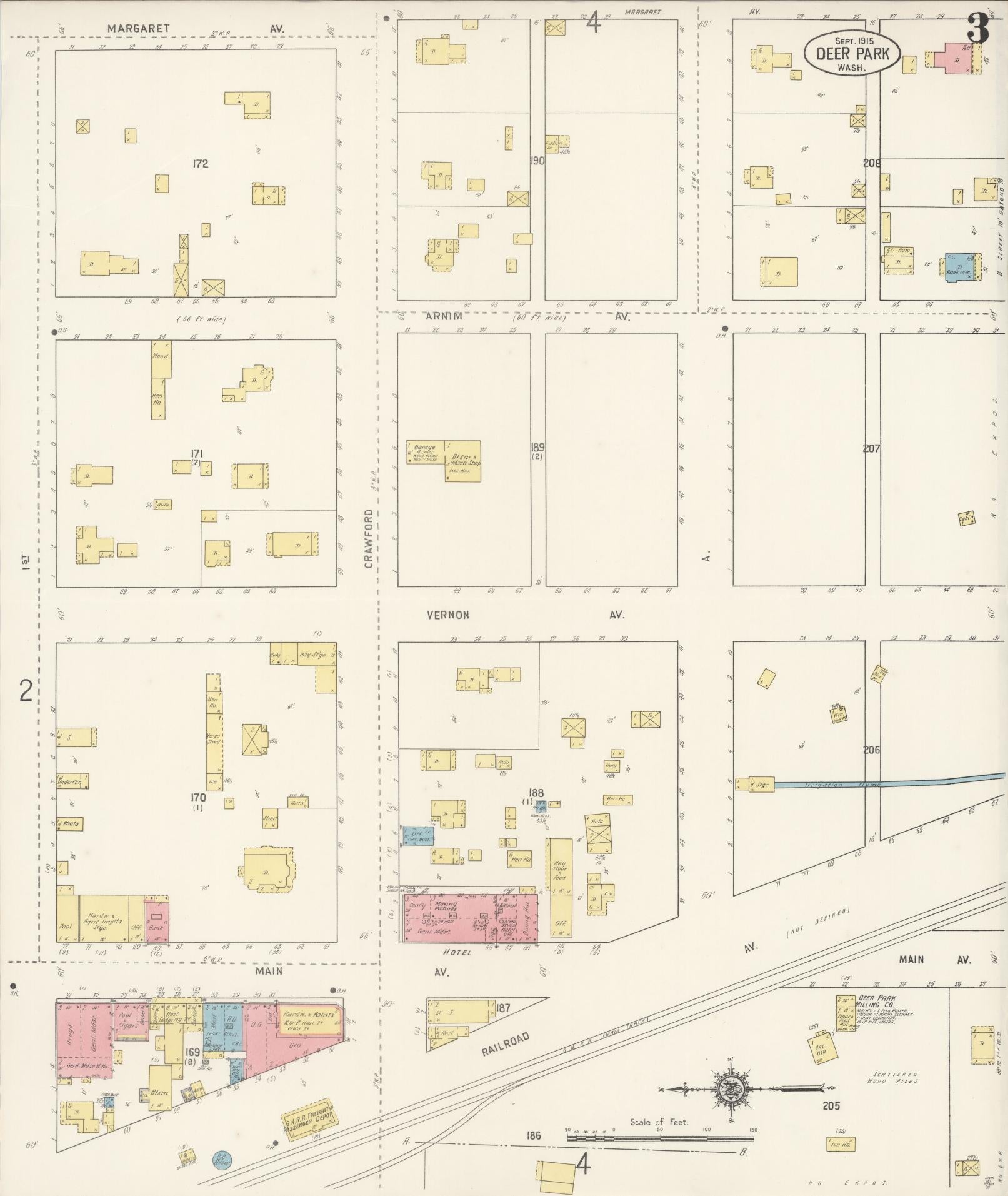 Sanborn Fire Insurance Map from Deer Park, Spokane County, Washington (1915), Sheet #0003 - Complete Map Set gallery image, historic Sanborn map, vintage wall art, Washington Washington