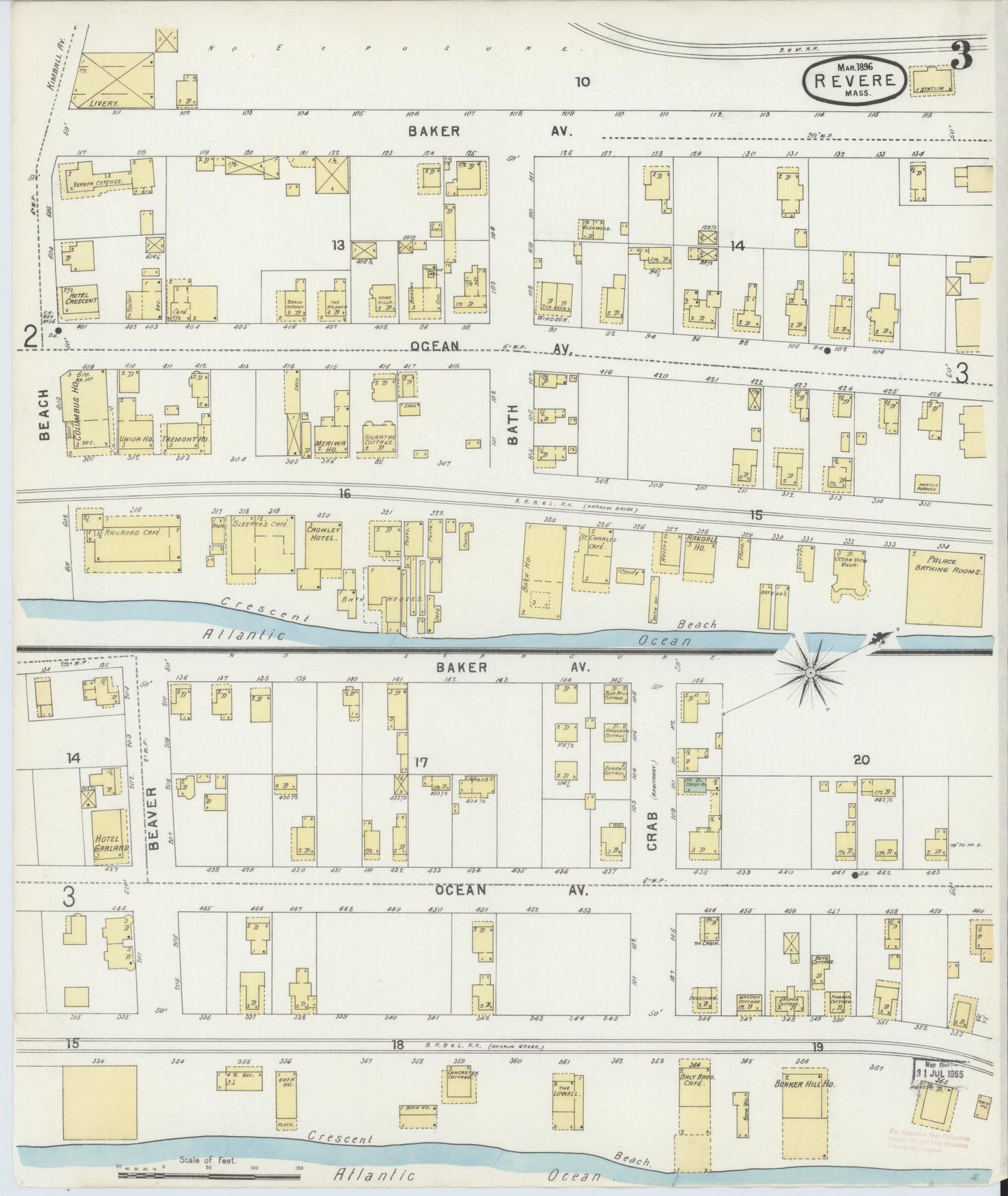 Sanborn Fire Insurance Map from Revere, Suffolk County, Massachusetts (1896), Sheet #0003 - Historic Sanborn Fire Insurance Map Print, vintage old map wall art, antique decor, genealogy gift, Massachusetts Massachusetts map