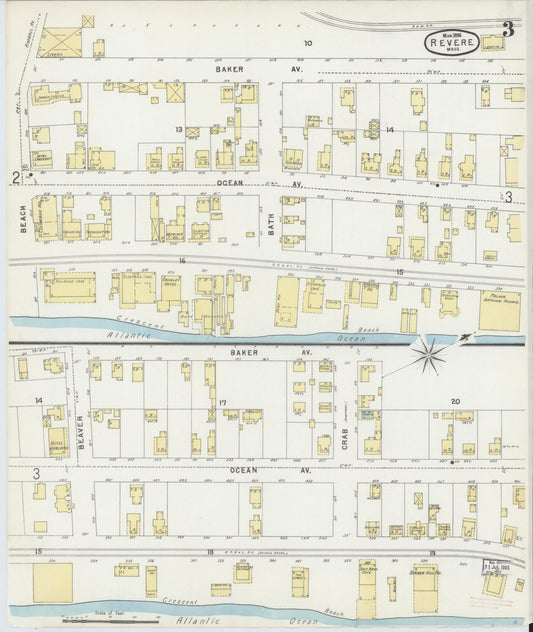 Sanborn Fire Insurance Map from Revere, Suffolk County, Massachusetts (1896), Sheet #0003 - Historic Sanborn Fire Insurance Map Print, vintage old map wall art, antique decor, genealogy gift, Massachusetts Massachusetts map