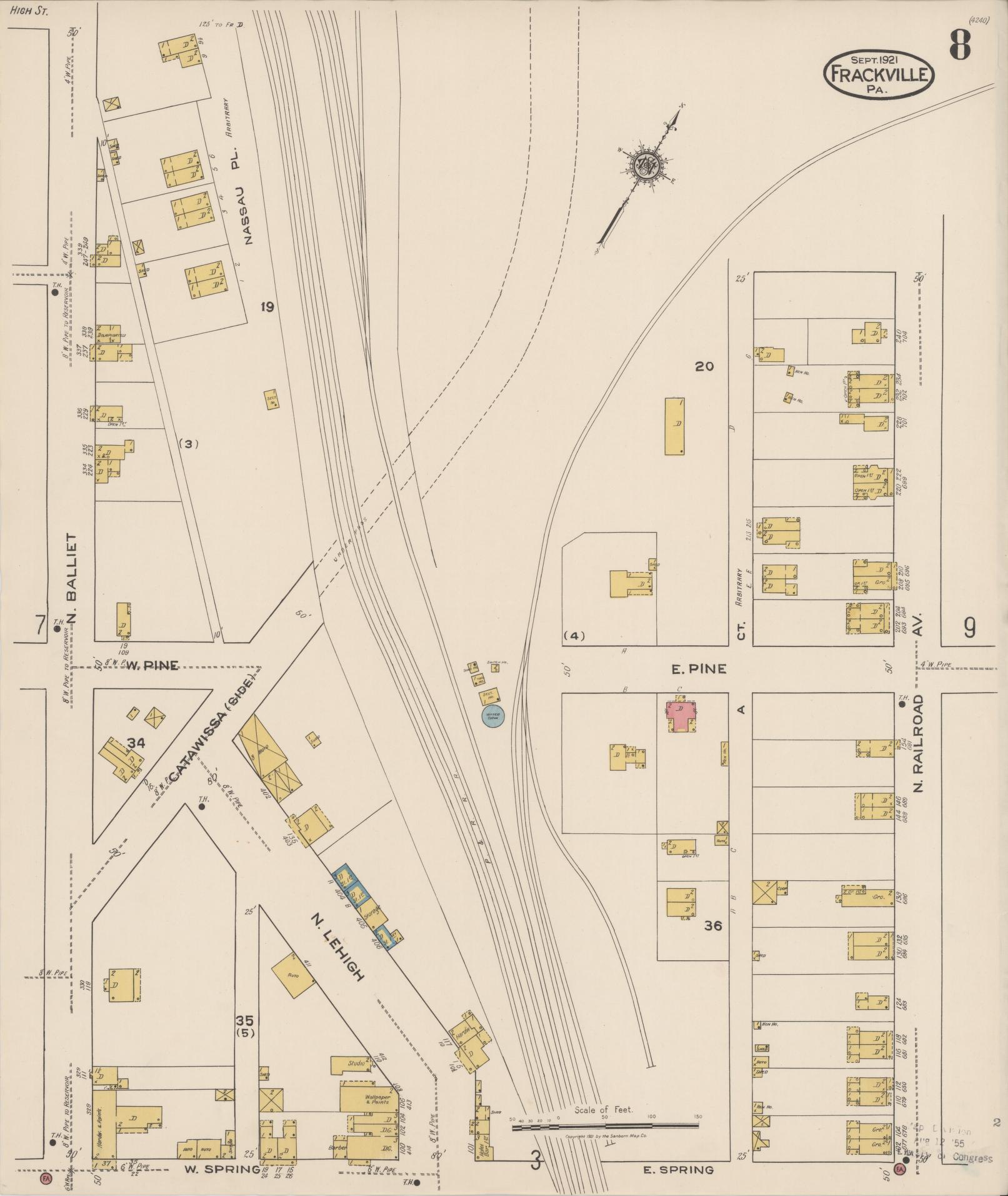 Sanborn Fire Insurance Map from Frackville, Schuylkill County, Pennsylvania (1921), Sheet #0008 - Historic Sanborn Fire Insurance Map Print, vintage old map wall art, antique decor, genealogy gift, Pennsylvania Pennsylvania map