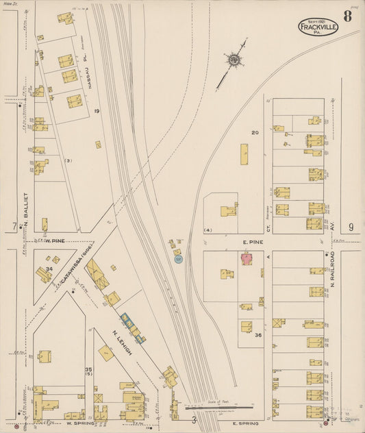Sanborn Fire Insurance Map from Frackville, Schuylkill County, Pennsylvania (1921), Sheet #0008 - Historic Sanborn Fire Insurance Map Print, vintage old map wall art, antique decor, genealogy gift, Pennsylvania Pennsylvania map